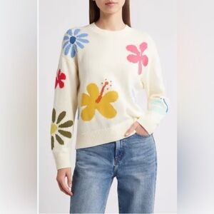 Rails Zoey floral intarsia cotton-blend sweater in an ivory hibiscus colorway
